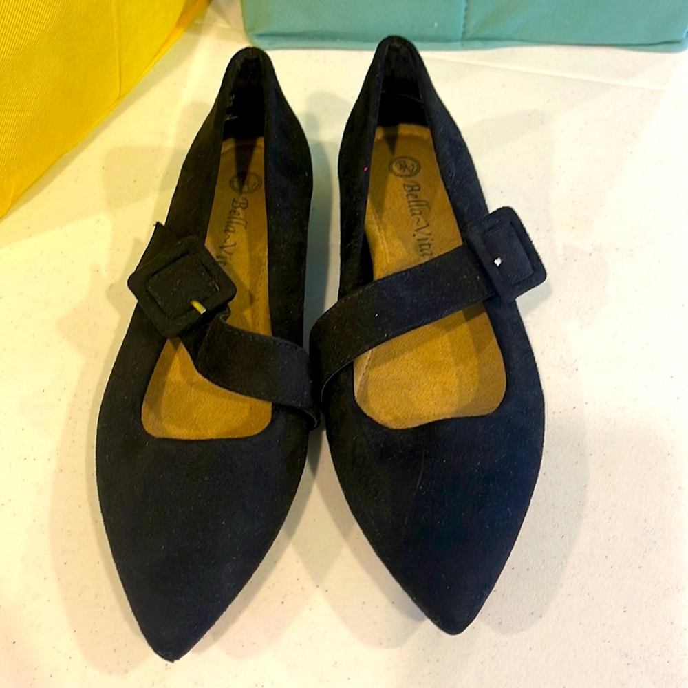 Black pointy loafers buckle great for fall & witchy vibes